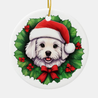 Bichon Frise Christmas Wreath Keramik Ornament