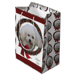 Bichon Frise Christmas Wreath Mittlere Geschenktüte