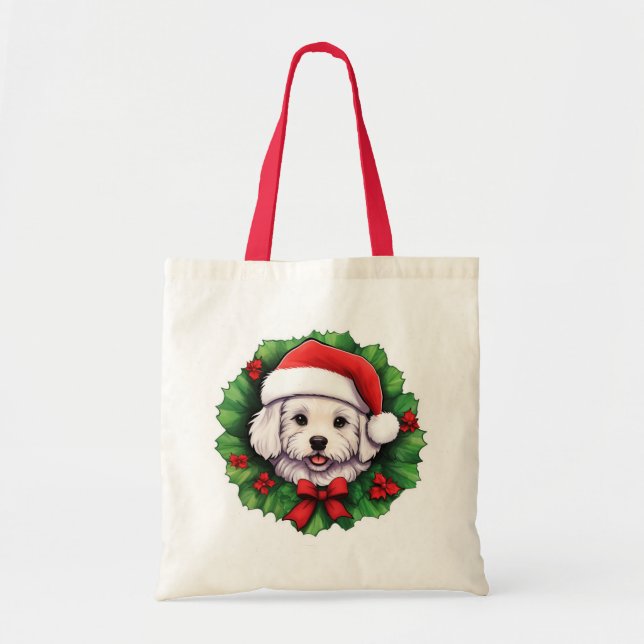 Bichon Frise Christmas Wreath Tragetasche (Vorne)