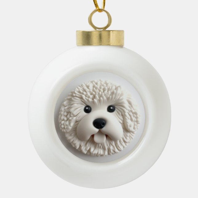 Bichon Frise Dog 3D Inspiriert Keramik Kugel-Ornament (Vorderseite)