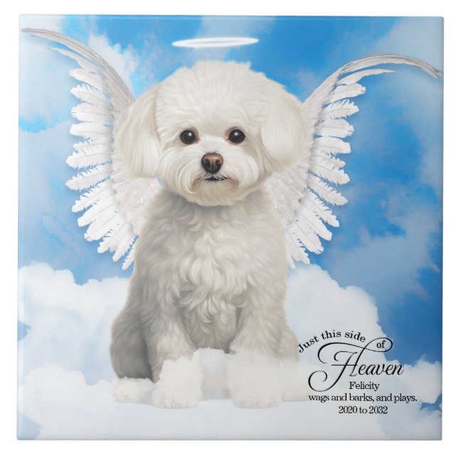 Bichon Frise Dog Angel Custom Pet Memorial Fliese (Vorderseite)