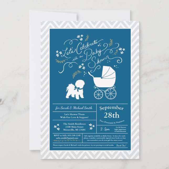 Bichon Frise Dog Baby Shower Boy Blue Einladung (Vorderseite)