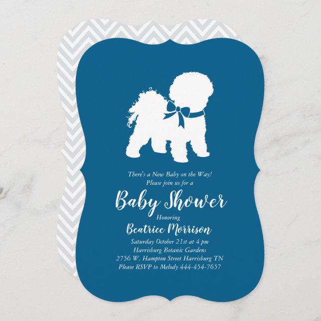 Bichon Frise Dog Baby Shower Boy Blue Einladung (Vorne/Hinten)