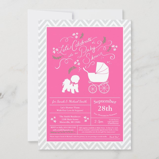 Bichon Frise Dog Baby Shower Girl Pink Einladung (Vorderseite)