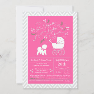 Bichon Frise Dog Baby Shower Girl Pink Einladung