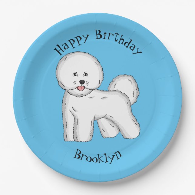 Bichon frise dog Cartoon Illustration Pappteller (Vorderseite)