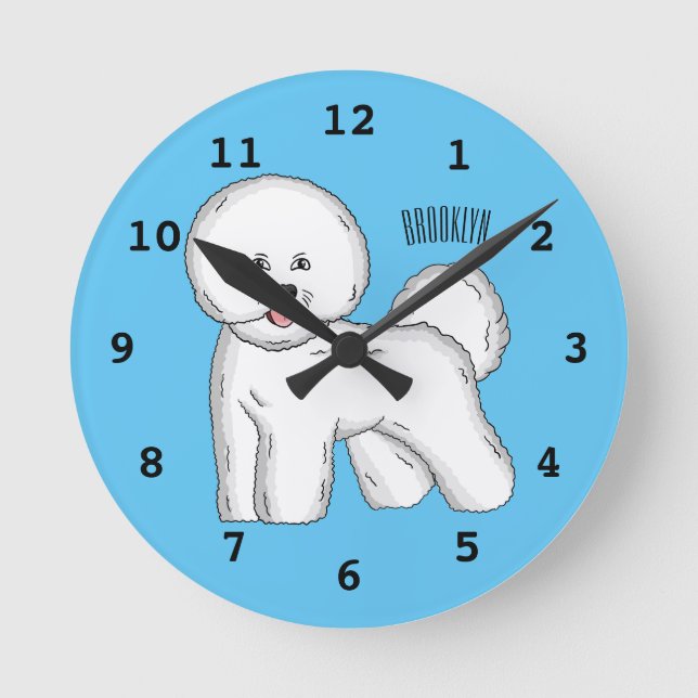 Bichon frise dog Cartoon Illustration Runde Wanduhr (Vorderseite)
