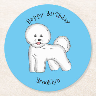 Bichon frise dog Cartoon Illustration Runder Pappuntersetzer