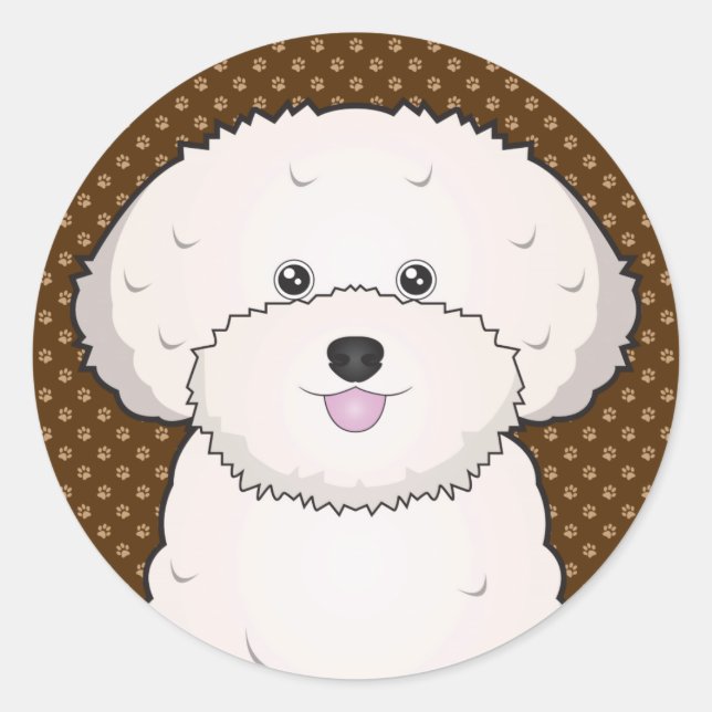 Bichon Frise Dog Cartoon Paws Runder Aufkleber (Vorderseite)