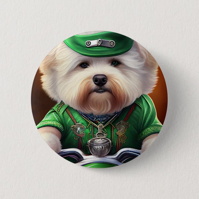 Bichon Frisé Dog Fahrrad St. Patrick's Day Button (Vorderseite)