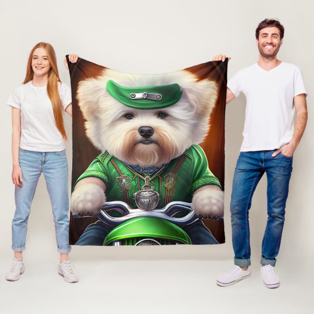 Bichon Frisé Dog Fahrrad St. Patrick's Day Fleecedecke (Beispiel)