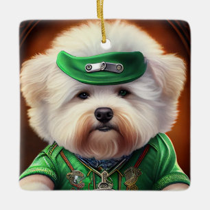 Bichon Frisé Dog Fahrrad St. Patrick's Day Keramikornament