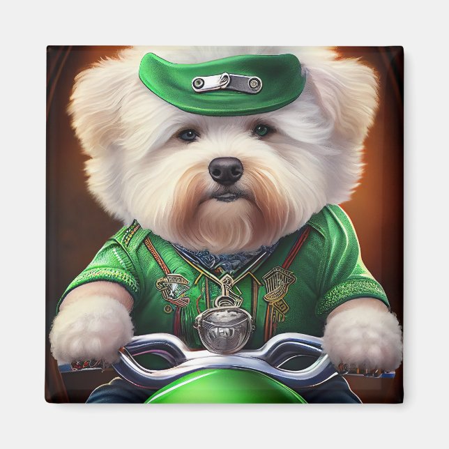 Bichon Frisé Dog Fahrrad St. Patrick's Day Magnet (Vorne)