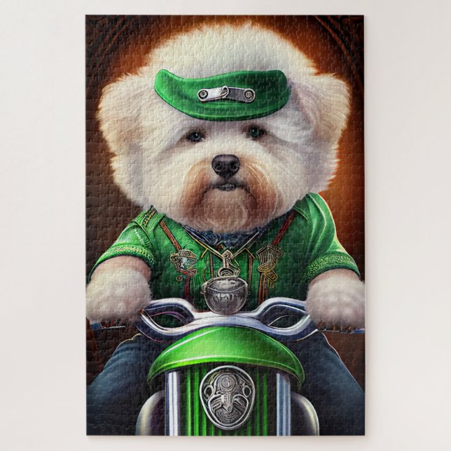 Bichon Frisé Dog Fahrrad St. Patrick's Day Puzzle (Vertikal)