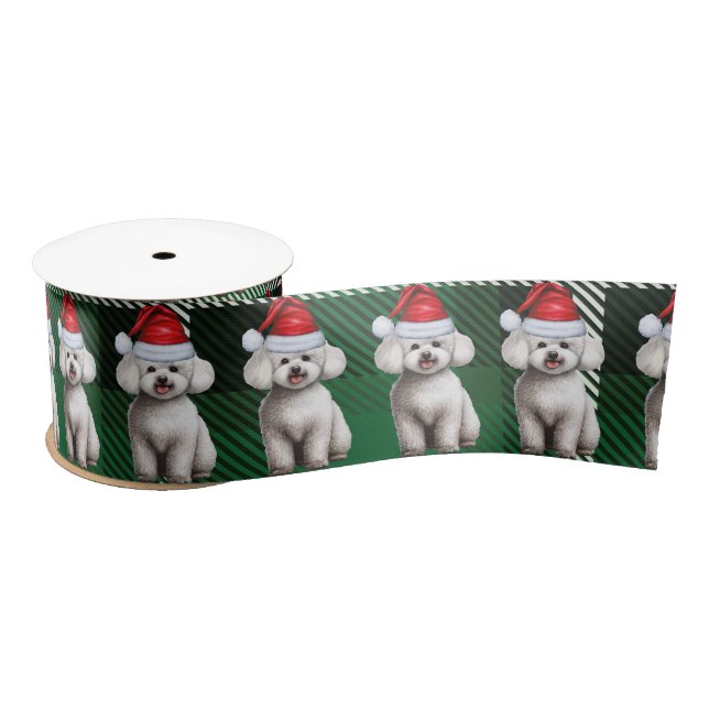 Bichon Frise Dog Holiday Kariert Weihnachten Satinband (Spule)