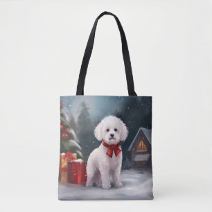 Bichon Frise Dog in Schnee Weihnachten