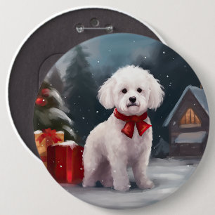 Bichon Frise Dog in Schnee Weihnachten Button