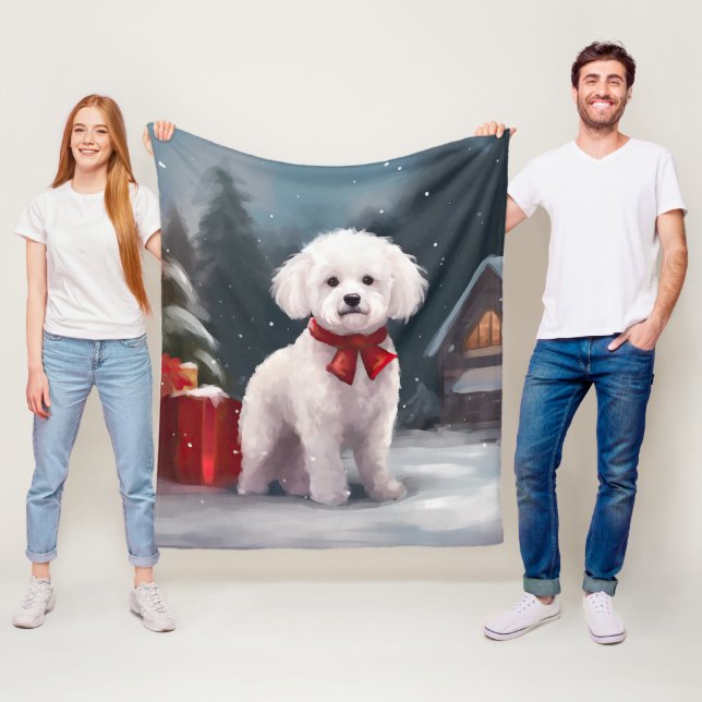 Bichon Frise Dog in Schnee Weihnachten Fleecedecke (Beispiel)