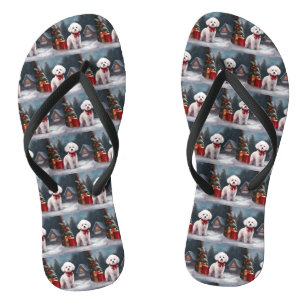 Bichon Frise Dog in Schnee Weihnachten Flip Flops