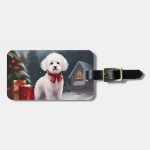 Bichon Frise Dog in Schnee Weihnachten Gepäckanhänger