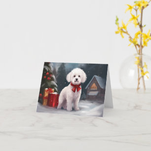Bichon Frise Dog in Schnee Weihnachten Karte