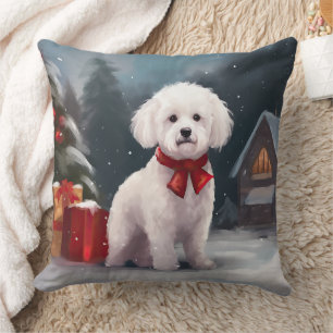 Bichon Frise Dog in Schnee Weihnachten Kissen