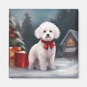 Bichon Frise Dog in Schnee Weihnachten Magnet