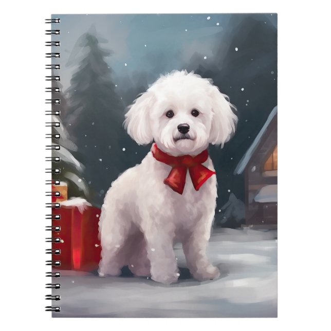 Bichon Frise Dog in Schnee Weihnachten Notizblock (Vorderseite)