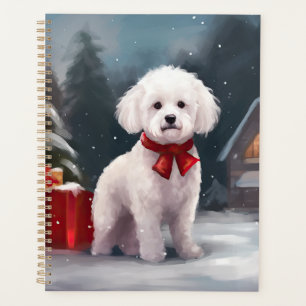 Bichon Frise Dog in Schnee Weihnachten Planer