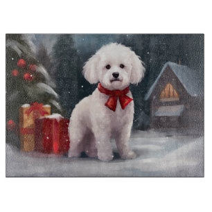 Bichon Frise Dog in Schnee Weihnachten Schneidebrett