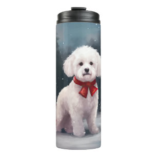 Bichon Frise Dog in Schnee Weihnachten Thermosbecher