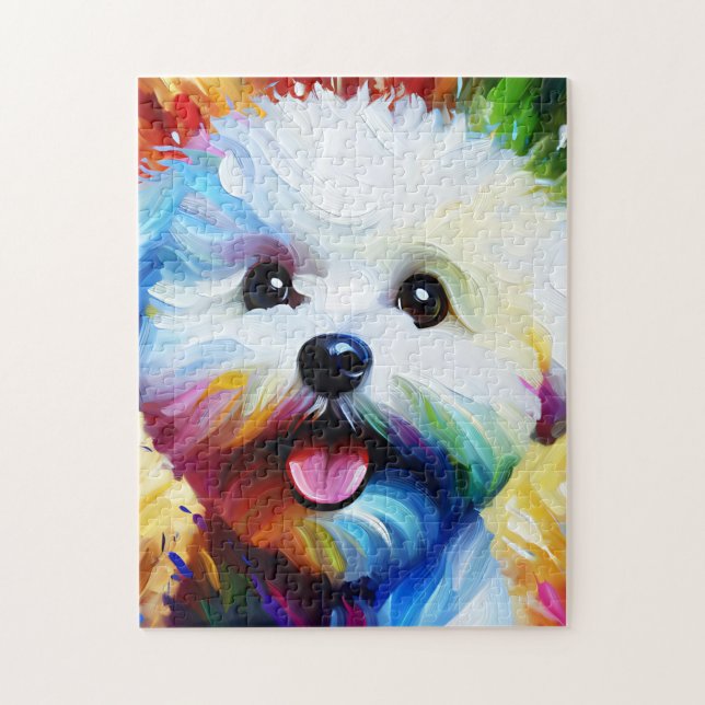 Bichon Frise Dog Portrait Akrylkkunstdruckhund Puzzle (Vertikal)