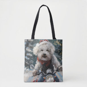 Bichon Frise Dog Riding Motorrad Weihnachten