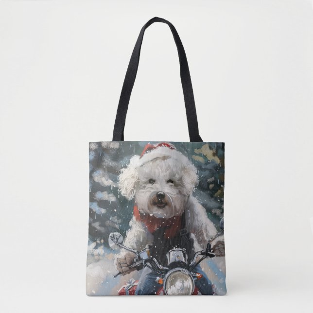 Bichon Frise Dog Riding Motorrad Weihnachten (Vorderseite)