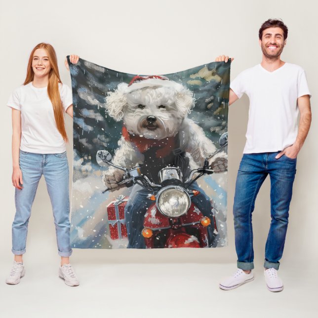Bichon Frise Dog Riding Motorrad Weihnachten Fleecedecke (Beispiel)