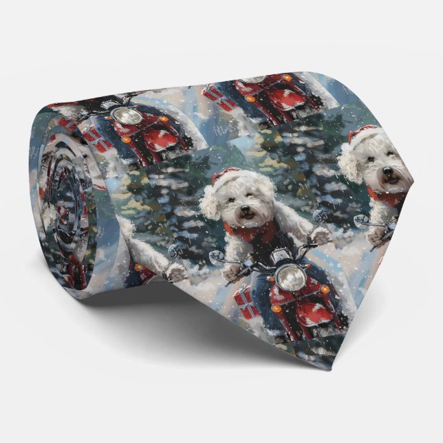 Bichon Frise Dog Riding Motorrad Weihnachten Krawatte (Gerollt)