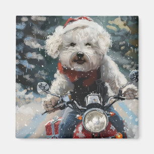 Bichon Frise Dog Riding Motorrad Weihnachten Magnet