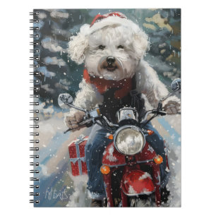 Bichon Frise Dog Riding Motorrad Weihnachten Notizblock