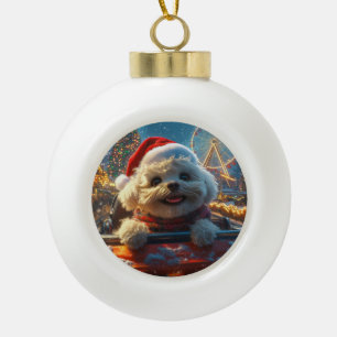 Bichon Frise Dog Roller Untersetzer Weihnachten Keramik Kugel-Ornament