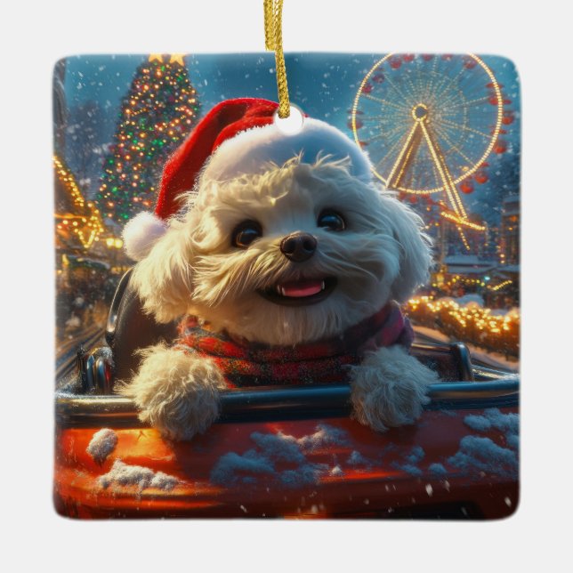 Bichon Frise Dog Roller Untersetzer Weihnachten Keramikornament (Vorderseite)