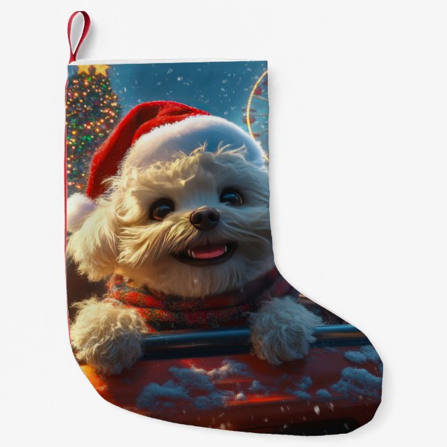 Bichon Frise Dog Roller Untersetzer Weihnachten Kleiner Weihnachtsstrumpf (Vorderseite)