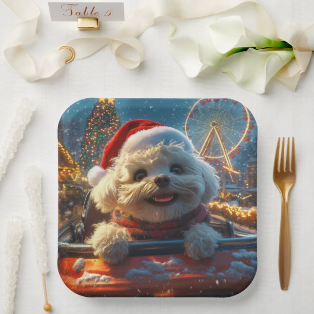 Bichon Frise Dog Roller Untersetzer Weihnachten Pappteller (Hochzeit)