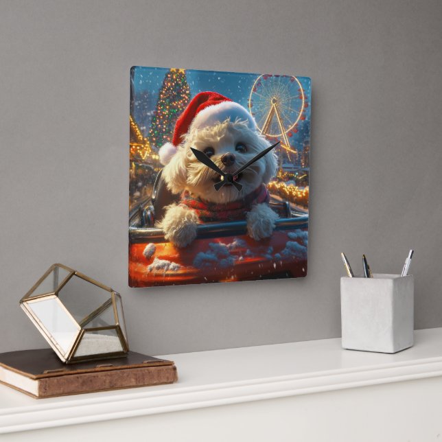 Bichon Frise Dog Roller Untersetzer Weihnachten Quadratische Wanduhr (Büro)
