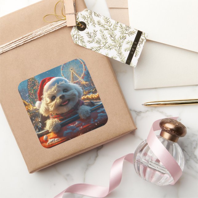 Bichon Frise Dog Roller Untersetzer Weihnachten Quadratischer Aufkleber (Schenken)