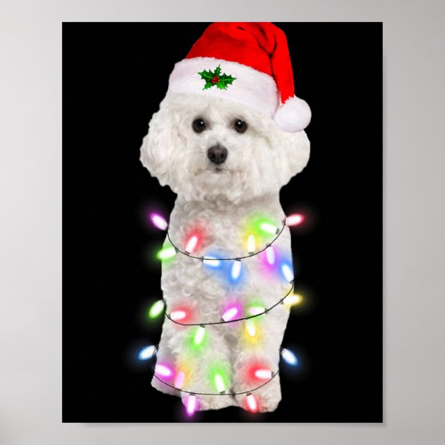 Bichon Frise Dog Santa Christmas Tree Lights Xmas  Poster (Vorne)