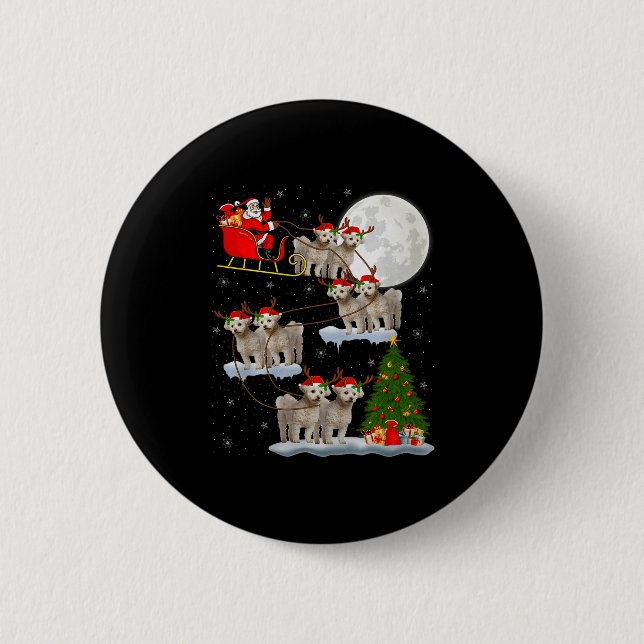 Bichon Frise Dog Santa Sleigh Flying Funny Magical Button (Vorderseite)