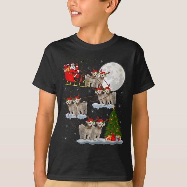 Bichon Frise Dog Santa Sleigh Flying Funny Magical T-Shirt (Vorderseite)