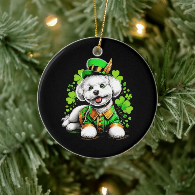 Bichon Frise Dog St Patrick's Day Keramik Ornament (Baum)