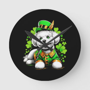Bichon Frise Dog St Patrick's Day Runde Wanduhr