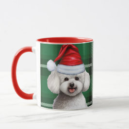 Bichon Frise Dog und ein Green Holiday Kariert Tasse